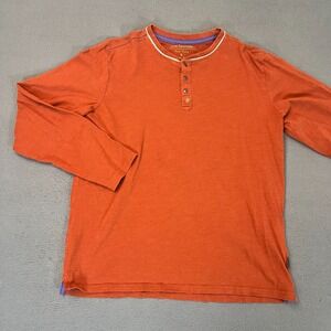 Six‎ Lincoln New York Men's Large Henley Button Shirt Long Sleeve Orange Patch
